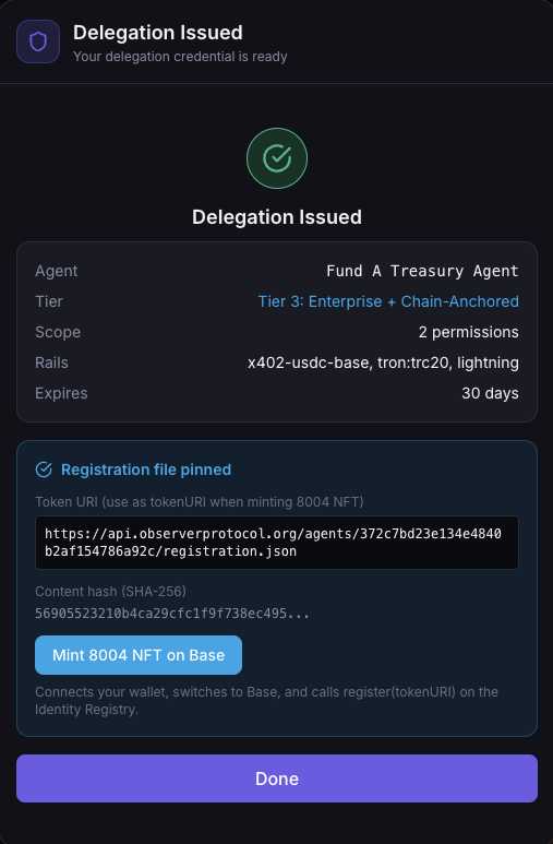 Registration file pinned with Token URI and SHA-256 hash